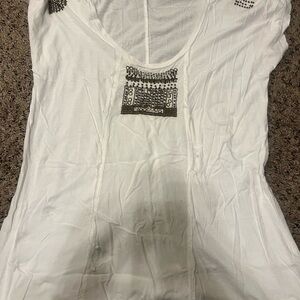 Calvin Klein Jeans White Blouse with Brown Embroidery